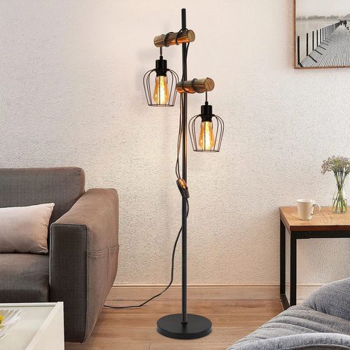Lampadaire Vintage 151cm - 2 Lumières Noir Design Industriel E27 - Pour Salon/chambre