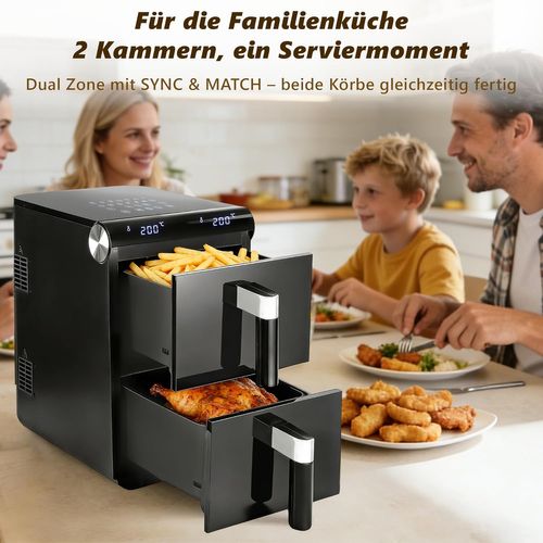 Friteuse Sans Huile Air Fryer Noir 11l 2800w Dualzone Max Avec Écran Tactile Et Minuterie