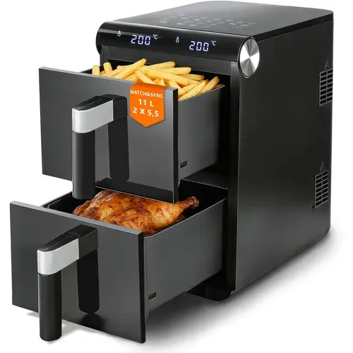Friteuse Sans Huile Air Fryer Noir 11l 2800w Dualzone Max Avec Écran Tactile Et Minuterie