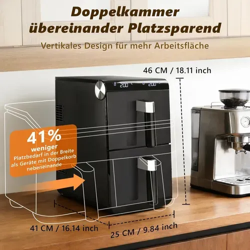 Friteuse Sans Huile Air Fryer Noir 11l 2800w Dualzone Max Avec Écran Tactile Et Minuterie