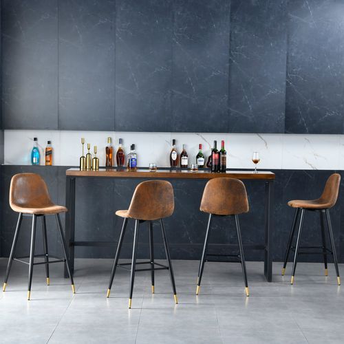 Lot De 6 Tabouret De Bar Vintage Avec Dossier Et Repose-pieds, Siège Rembourrés De 77 Cm De Haut