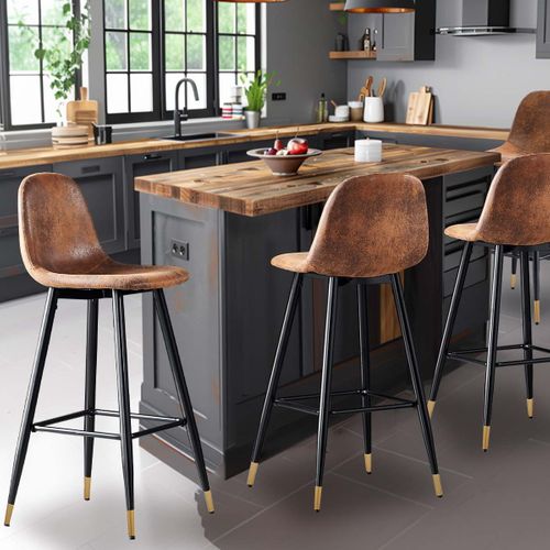 Lot De 6 Tabouret De Bar Vintage Avec Dossier Et Repose-pieds, Siège Rembourrés De 77 Cm De Haut