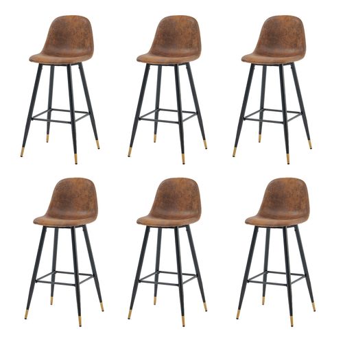 Lot De 6 Tabouret De Bar Vintage Avec Dossier Et Repose-pieds, Siège Rembourrés De 77 Cm De Haut