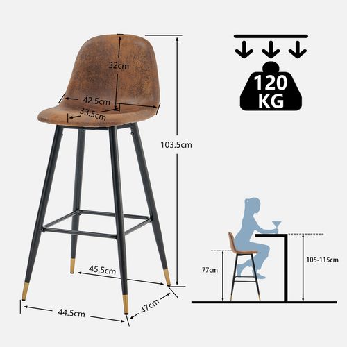 Lot De 6 Tabouret De Bar Vintage Avec Dossier Et Repose-pieds, Siège Rembourrés De 77 Cm De Haut