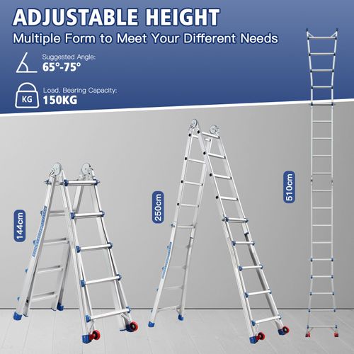 Echelle Telescopique 5,1m, échelle Télescopique En Aluminium, Escabeau 5x5 Marches, Marchepieds