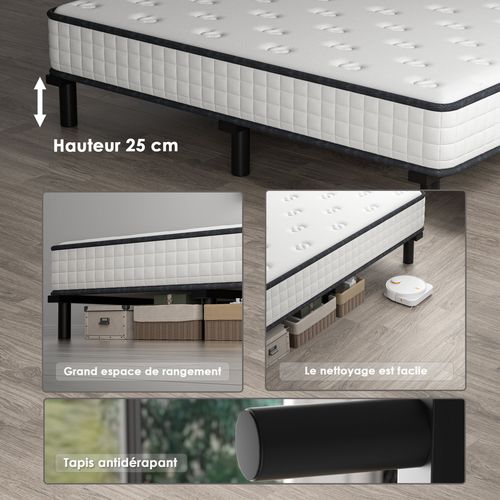 Ensemble Matelas Mousse 140x190 cm Epaisseur 15 cm + Sommier 9 Pieds