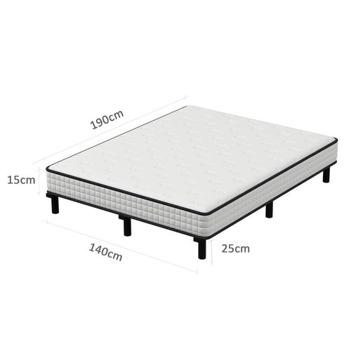 Ensemble Matelas Mousse 140x190 cm Epaisseur 15 cm + Sommier 9 Pieds