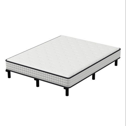 Ensemble Matelas Mousse 140x190 cm Epaisseur 15 cm + Sommier 9 Pieds