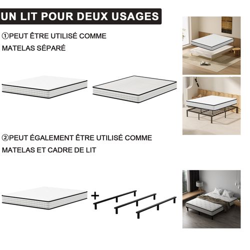 Ensemble Matelas Mousse 140x190 cm Epaisseur 15 cm + Sommier 9 Pieds