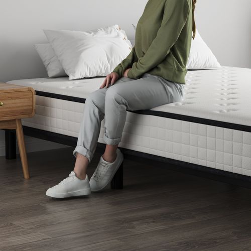 Ensemble Matelas Mousse 140x190 cm Epaisseur 15 cm + Sommier 9 Pieds