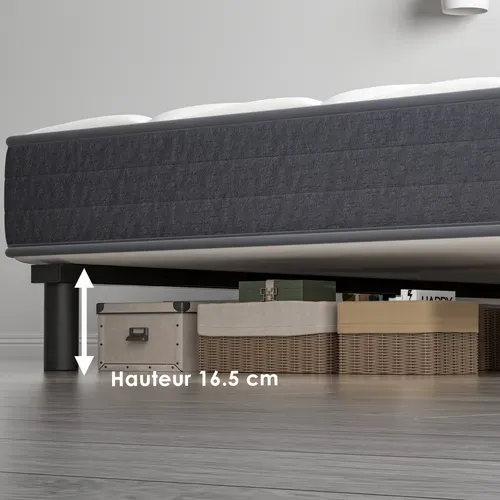 Ensemble Matelas Et Sommier 90x190cm,matelas à Ressorts Ensachés Et Robuste Cadre De Lit