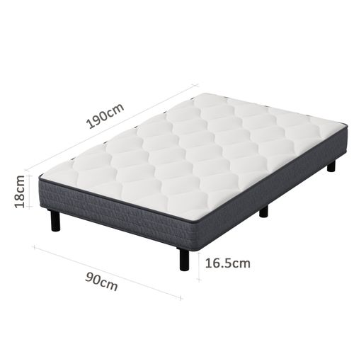 Ensemble Matelas Et Sommier 90x190cm,matelas à Ressorts Ensachés Et Robuste Cadre De Lit