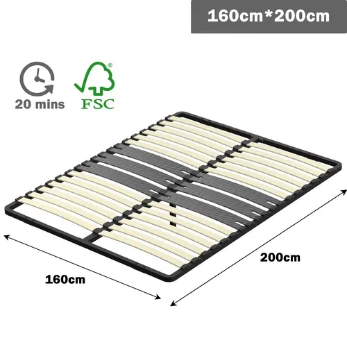 Cadre Lattes 160x200 Cm, 2x15 Lattes Peuplier Naturel