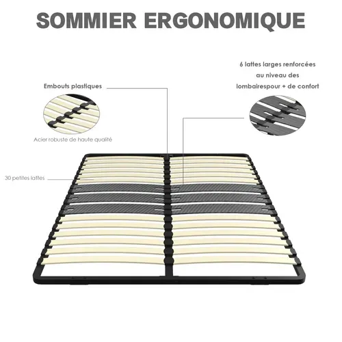 Cadre Lattes 160x200 Cm, 2x15 Lattes Peuplier Naturel