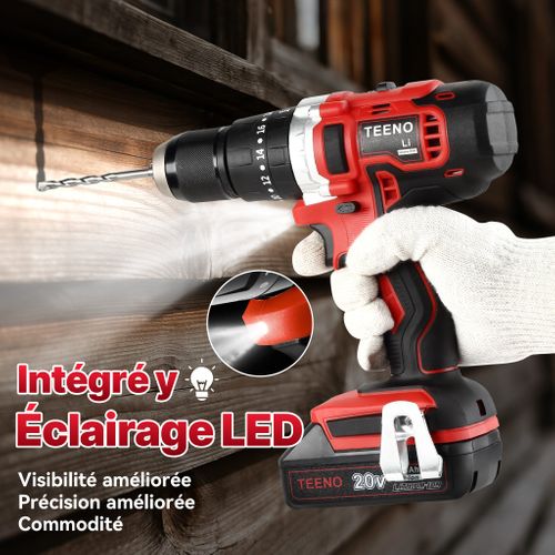 Perceuse-visseuse 20 V, Couple Maximal 45 Nm, Fournie Avec Deux Batteries 2,0 Ah, 20+3 Réglages