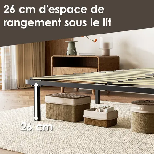 Sommier Cadre à Lattes 140x190 Cm, 2x14 lattes,  Inclus 7 pieds