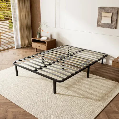 Sommier Cadre à Lattes 140x190 Cm, 2x14 lattes,  Inclus 7 pieds