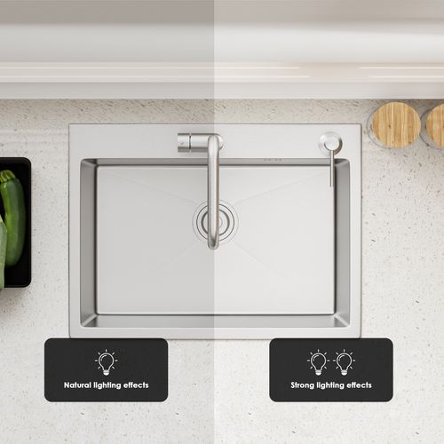 évier Inox 1 Bac 55x45x19 Cm Argent - évier Encastrable Moderne, Facile À Nettoyer Avec Panier et