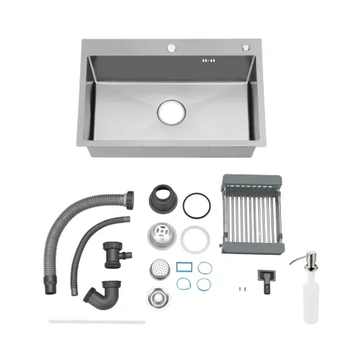 évier Inox 1 Bac 55x45x19 Cm Argent - évier Encastrable Moderne, Facile À Nettoyer Avec Panier et