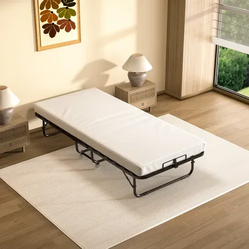 Lit Pliant 90x190 Cm Avec Matelas De 10cm, Lit Pliable 1 Personne Adulte, 4 Roulettes, 2 Min