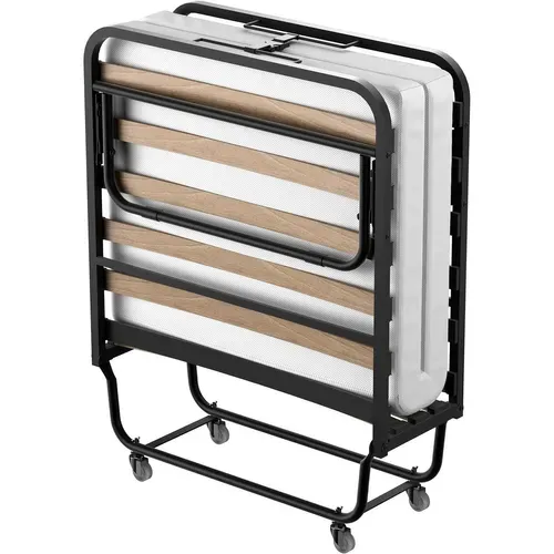 Lit Pliant 90x190 Cm Avec Matelas De 10cm, Lit Pliable 1 Personne Adulte, 4 Roulettes, 2 Min