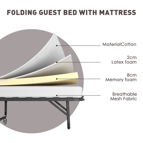 Lit Pliant 90x200 Cm Avec Matelas De 10 Cm