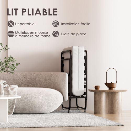 Lit Pliant 90x200 Cm Avec Matelas De 10 Cm