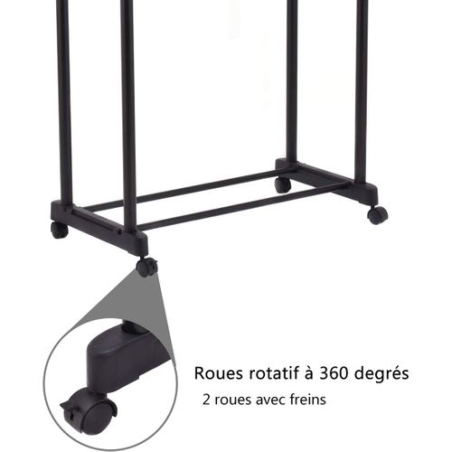 Portant Penderie à Vêtement 2 Barres à Roulettes En Acier Avec Etagère Chaussures  86x43x168cm