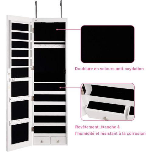 Armoire À Bijoux Mural Armoire Bijoux De Rangement Avec Miroir Et Lumière LED 120 X 36 X 10 Cm