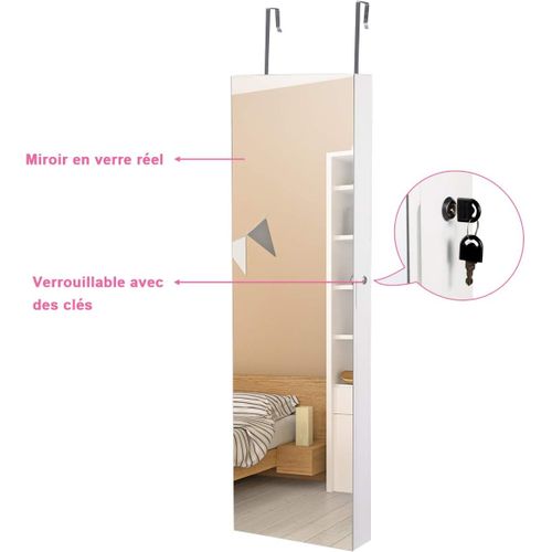 Armoire À Bijoux Mural Armoire Bijoux De Rangement Avec Miroir Et Lumière LED 120 X 36 X 10 Cm