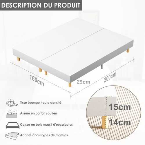 Sommier Tapissier 160x200 cm (2x80x200) en kit, 6 Pieds*2