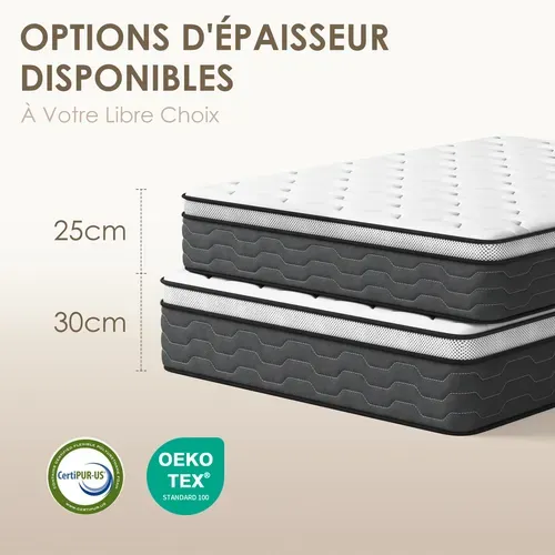 Matelas Ressorts 160x200 Cm, 30 Cm Épaisseur, confort, 7 Zones