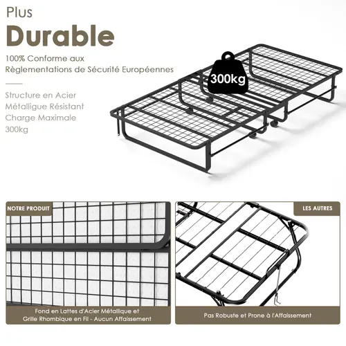Lit Pliant 1 Personne 90x190 Cm Avc Matelas En Mousse De 10cm, Charge 300 Kg