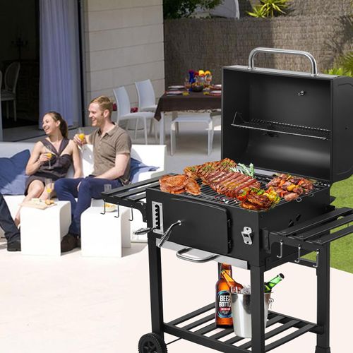 Chariot Barbecue Au Charbon XXL, Grand Four à Fumigation, Noir