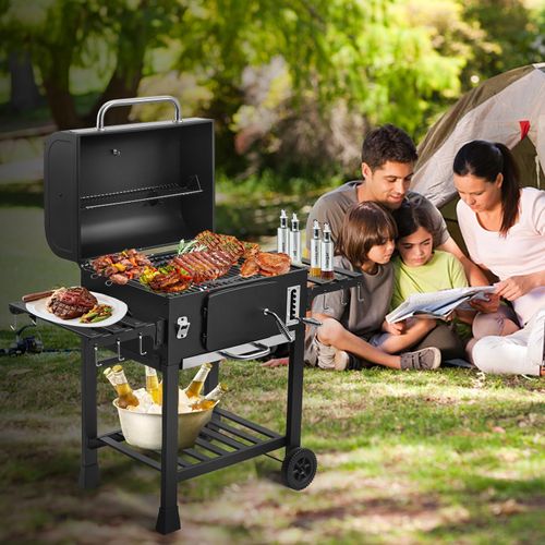 Chariot Barbecue Au Charbon XXL, Grand Four à Fumigation, Noir