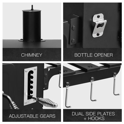 Chariot Barbecue Au Charbon XXL, Grand Four à Fumigation, Noir