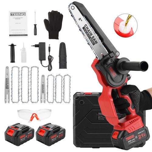 Mini Tronçonneuse Électrique 2-en-1 1000W avec 6 Chaînes et 2 Batteries 4000mAh