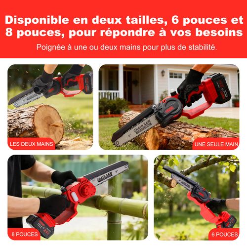 Mini Tronçonneuse Électrique 2-en-1 1000W avec 6 Chaînes et 2 Batteries 4000mAh