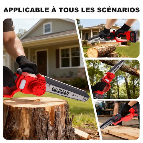 Mini Tronçonneuse Électrique 2-en-1 1000W avec 6 Chaînes et 2 Batteries 4000mAh