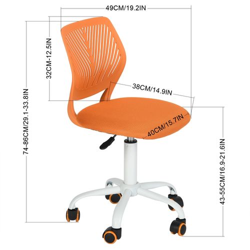 Chaise De Bureau Pivotante Réglable En Tissu Ergonomique Sans Accoudoirs Orange