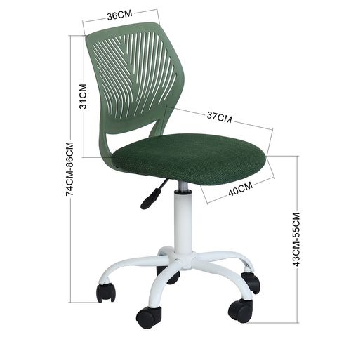 Chaise De Bureau Pivotante Réglable En Tissu Ergonomique Sans Accoudoirs Vert Foncé