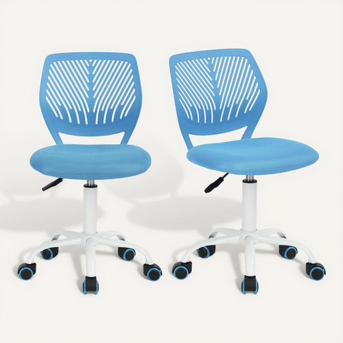 Lot De 2 Chaises De Bureau Pivotantes Réglables En Tissu Ergonomique Bleu