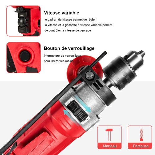 Perceuse électrique à Percussion 910w, Perceuse à Percussion électrique 0-3000 Rpm, Mandrin 13mm
