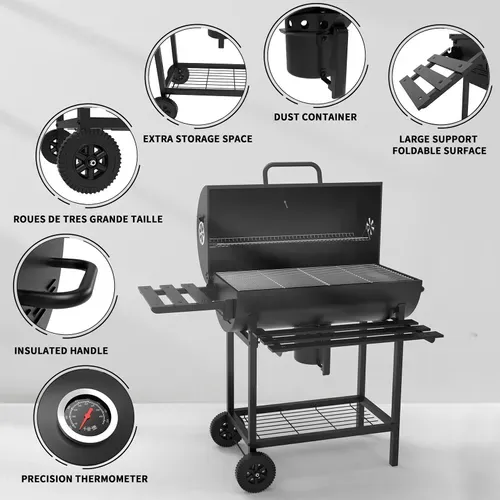 Barbecue Charbon De Bois, avec Grille De Cuisson XXL Avec Deux Étagères (avec housse de protection)