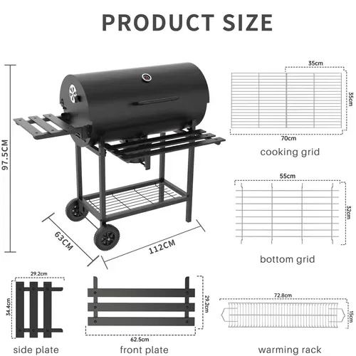 Barbecue Charbon De Bois, avec Grille De Cuisson XXL Avec Deux Étagères (avec housse de protection)