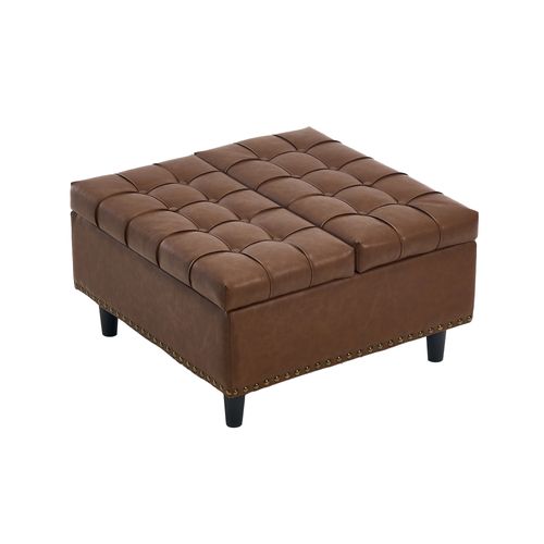 Repose-pieds Pouf Pliable Coffre Rangement Carré 75x75x41cm Pu Cuir Meuble Entrée Chaussures Marron