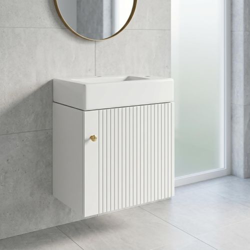 Meuble Vasque 46 Cm Avec Lavabo, Rangement Compact Pour Salle De Bain