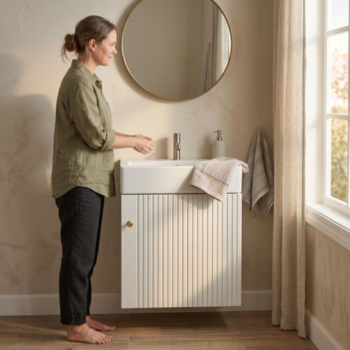 Meuble Vasque 46 Cm Avec Lavabo, Rangement Compact Pour Salle De Bain