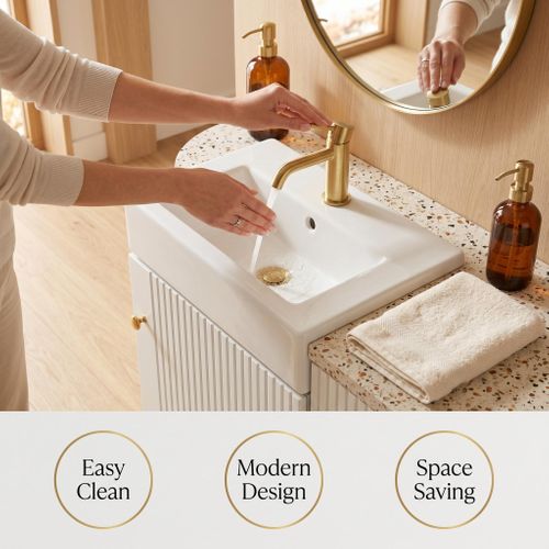 Meuble Vasque 46 Cm Avec Lavabo, Rangement Compact Pour Salle De Bain