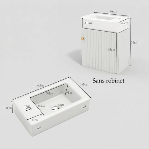 Meuble Vasque 46 Cm Avec Lavabo, Rangement Compact Pour Salle De Bain